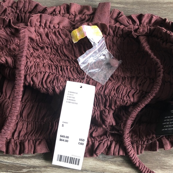 NWT Urban Outfitters Chelsea Linen Blend Smocked Ruched Crop Top Tank Brown - Picture 8 of 12